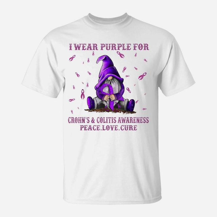 I Wear Purple For Crohn's & Colitis Awareness Gift Gnome T-Shirt