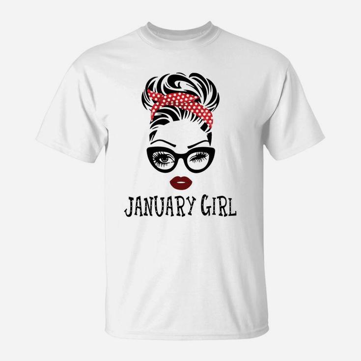 January Girl Woman Face Wink Eyes Lady Face Birthday Gifts Sweatshirt T-Shirt