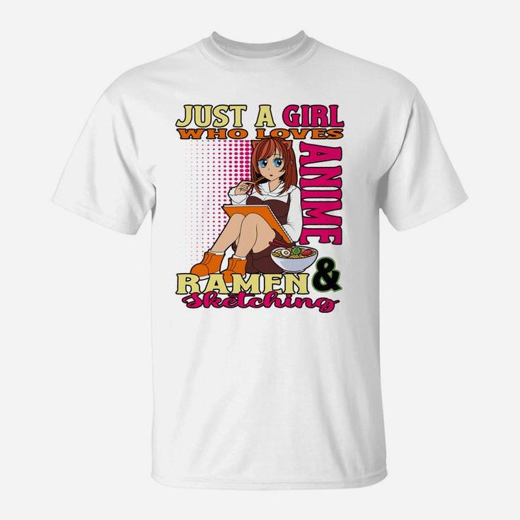 Just A Girl Who Loves Anime Ramen Sketching Teen Merchandise T-Shirt
