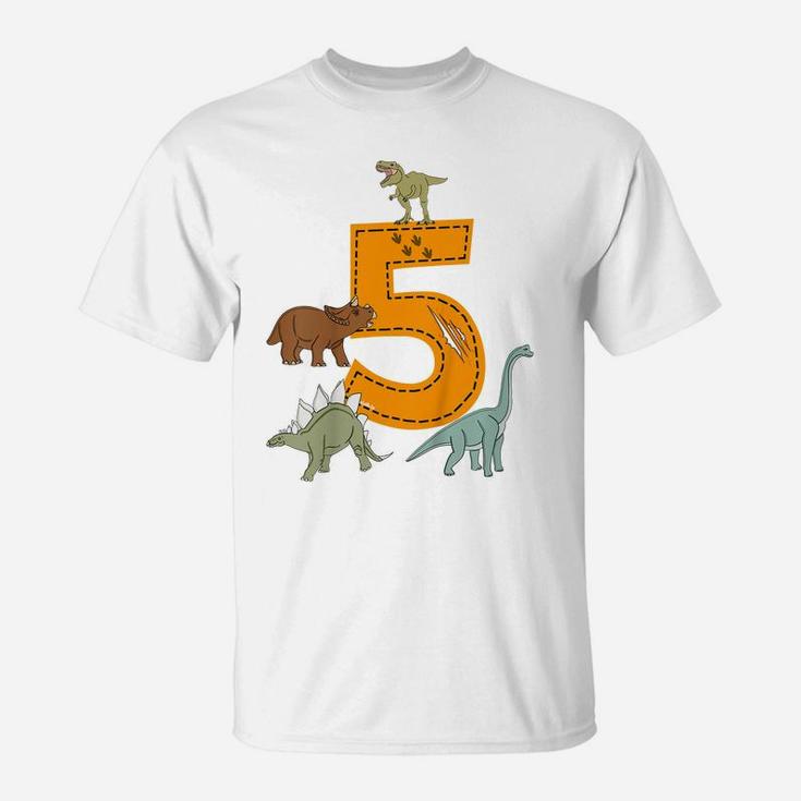 Kids 5Th Birthday  Boys Dino Dinosaurs Gift Birthday T-Shirt
