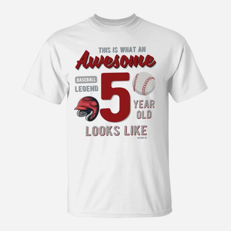 Kids 5Th Birthday Gift Awesome 5 Year Old Baseball Legend T-Shirt