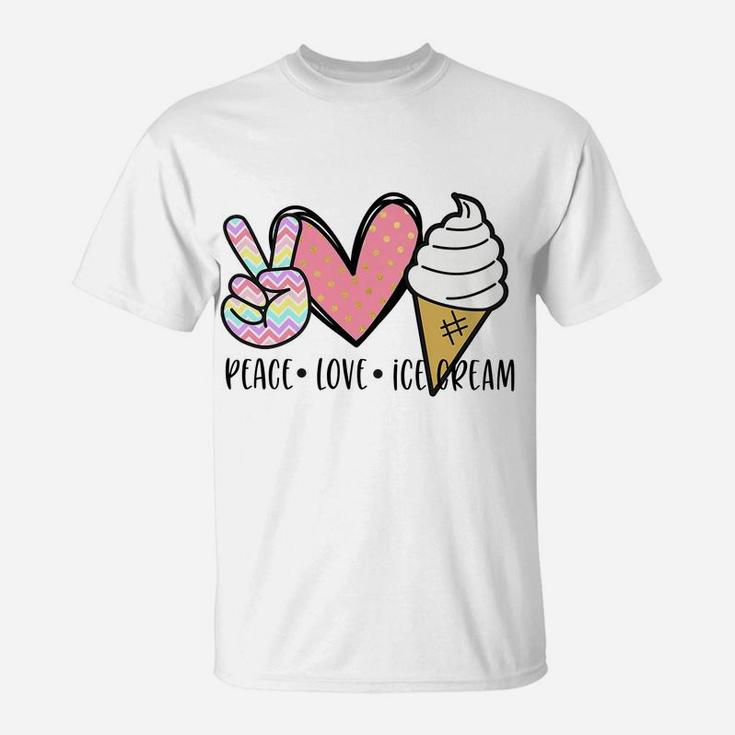 Kids Cute Kawaii Gift For Teen Girl Teenager Peace Love Ice Cream T-Shirt
