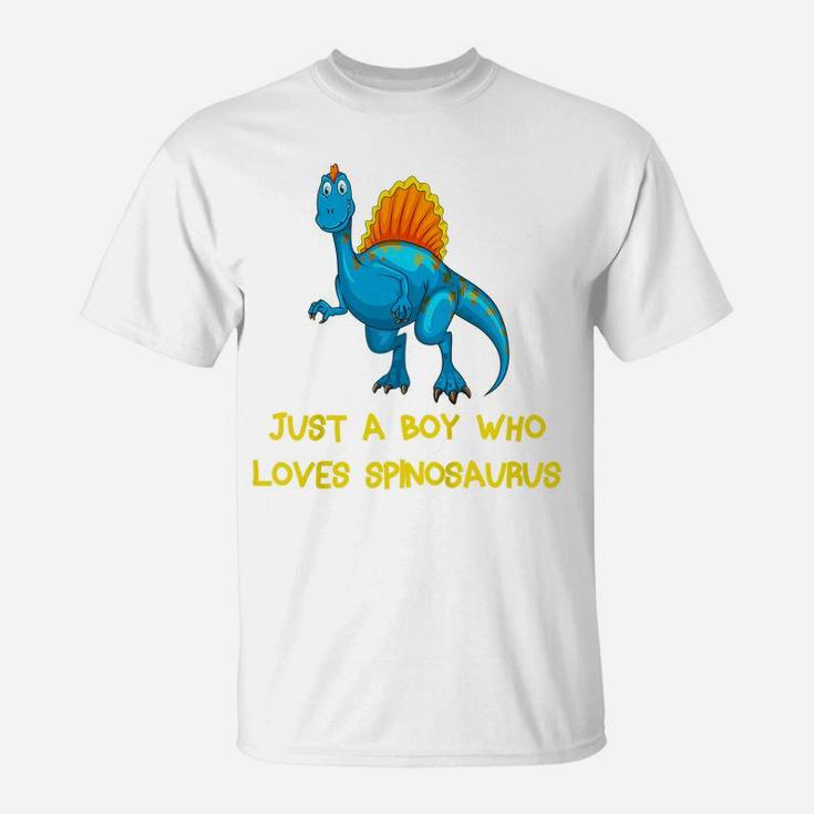 Kids Just A Boy Who Loves Spinosaurus Funny Blue Dinosaur T-Shirt