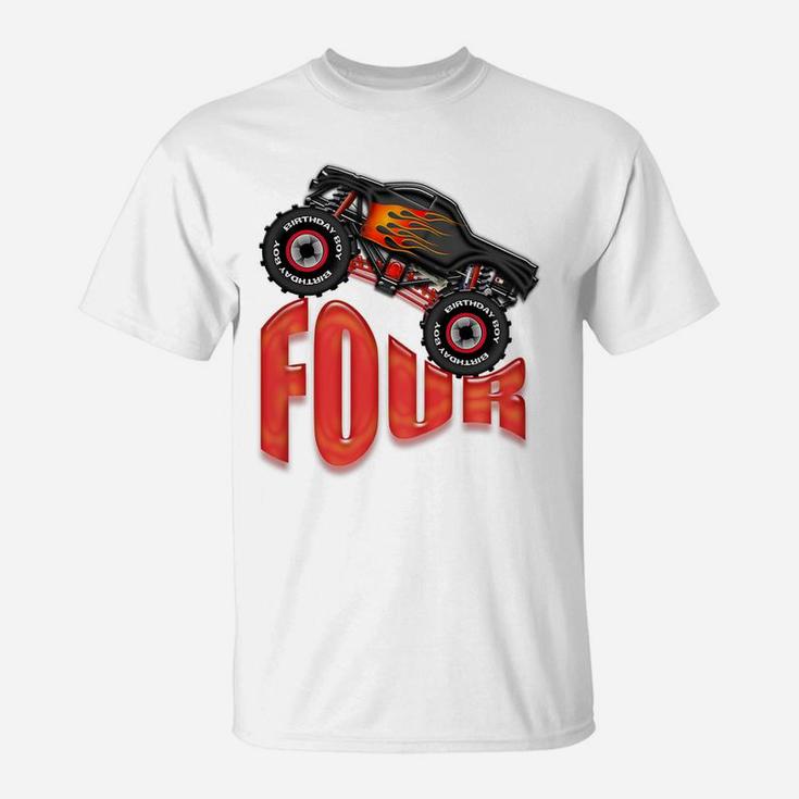 Kids Monster Truck, Birthday Boy, 4Th Birthday T-Shirt T-Shirt