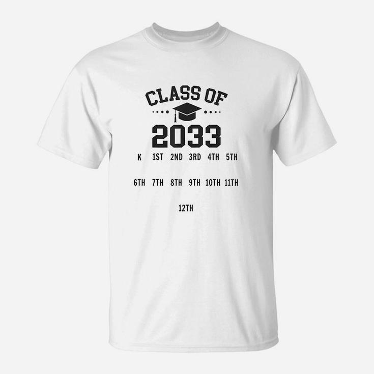 Kindergarten Class Of 2033 Grow With Me Space For Handprints T-Shirt
