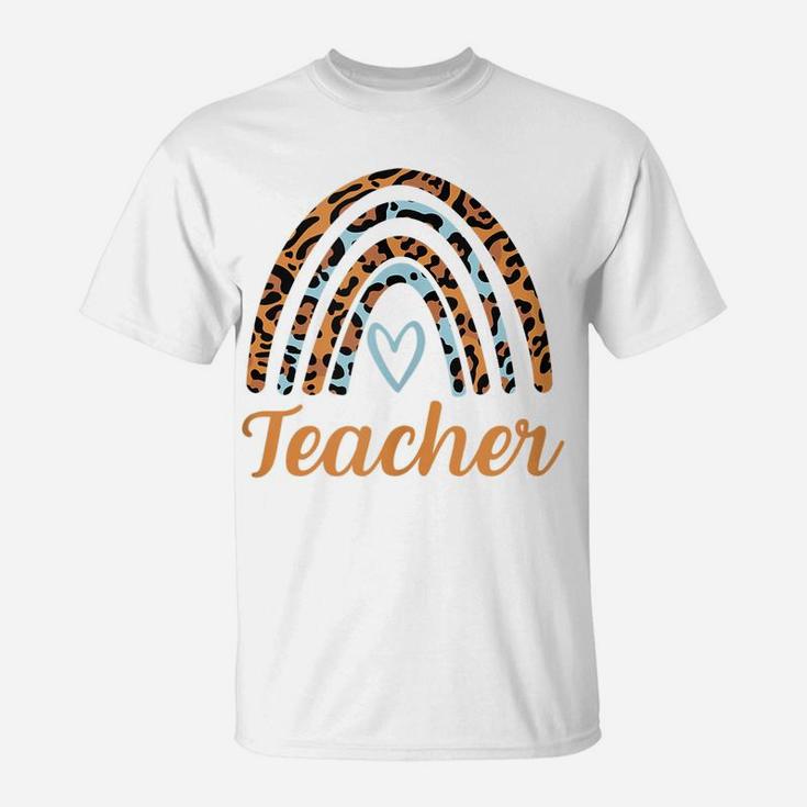 Leopard Boho Rainbow Teacher Love Women T-Shirt