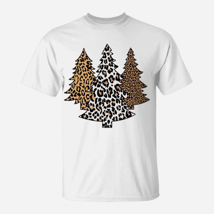 Leopard Christmas Trees Cheetah Animal Print Holiday T-Shirt