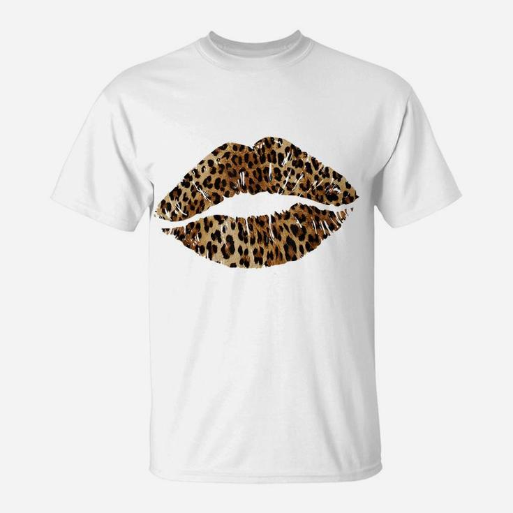 Leopard Lips Trendy Kiss Mouth Women Cheetah Animal Print T-Shirt