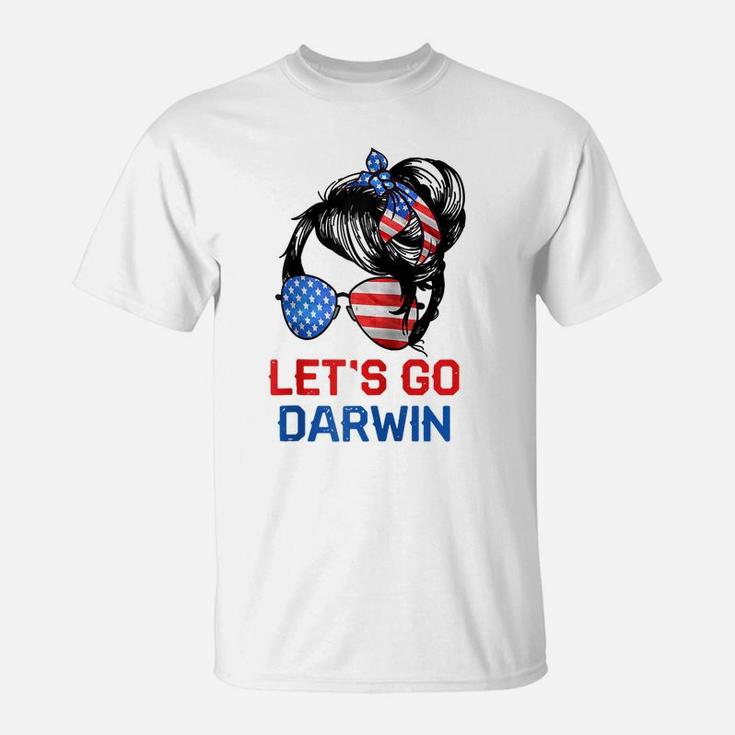 Let's Go Darwin Shirt Women Girl Lets Go Usa Flag Messy Bun Raglan Baseball Tee T-Shirt