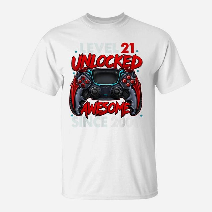 Level 21 Unlocked Awesome Since 2000 21St Birthday Gaming T-Shirt
