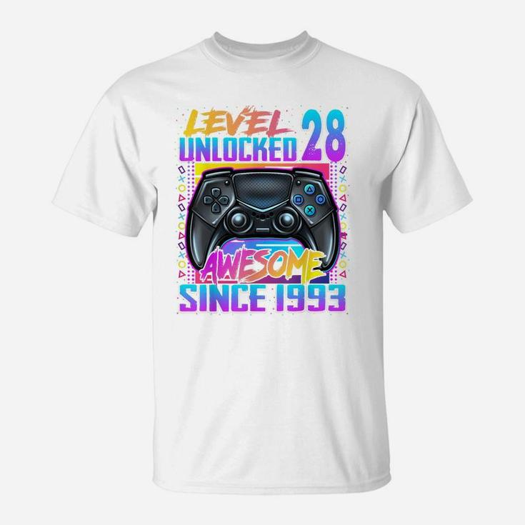 Level 28 Unlocked Awesome Since 1993 28Th Birthday Gaming T-Shirt