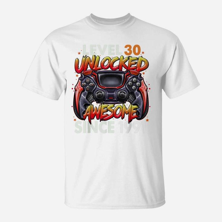 Level 30 Unlocked Awesome Since 1991 30Th Birthday Gaming T-Shirt