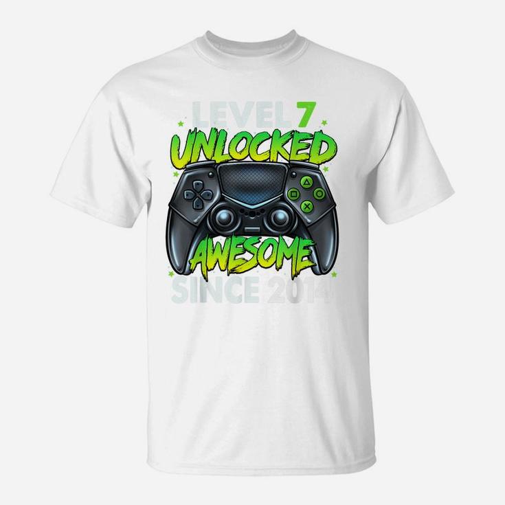 Level 7 Unlocked Awesome Since 2014 7Th Birthday Gaming T-Shirt