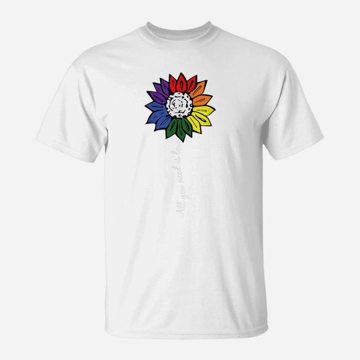 Love Sunflower Gay Pride Flower Rainbow Flag Lgbt-Q Ally T-Shirt