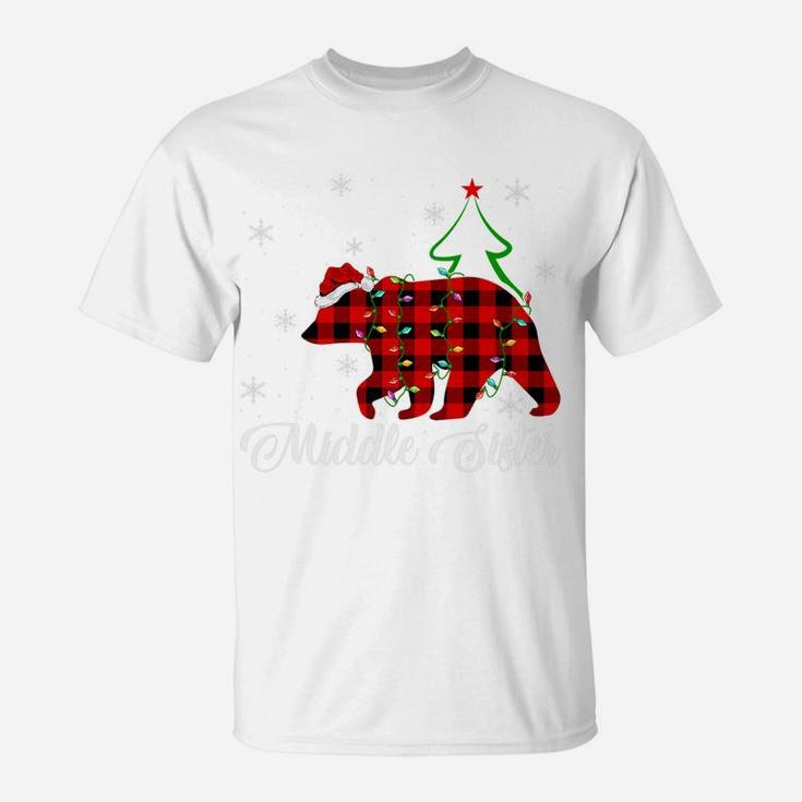 Matching Buffalo Plaid Christmas Middle Sister Bear Pajama T-Shirt