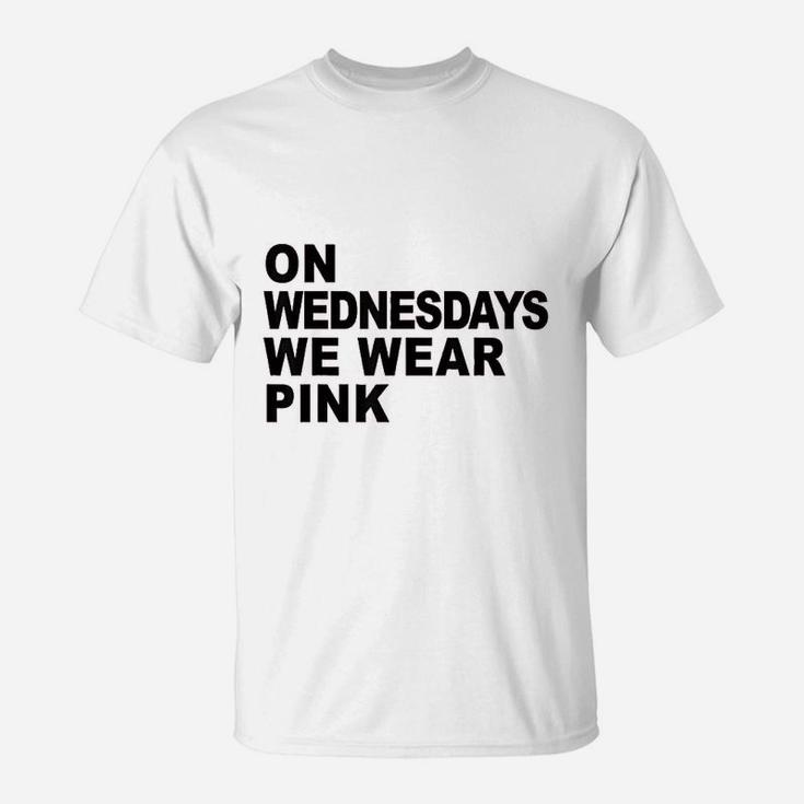 Mean Girls On Wednesdays We Wear Pink Stacked Text T-Shirt