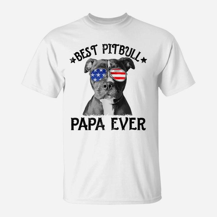 Mens Best Pitbull Papa Ever Dog Dad American Flag 4Th Of July T-Shirt