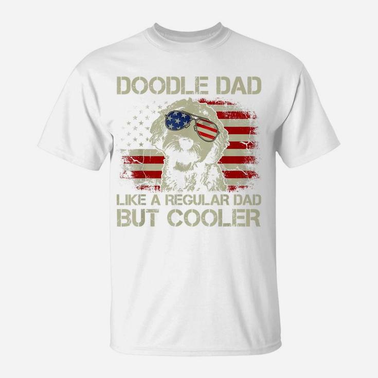 Mens Doodle Dad Goldendoodle Regular Dad But Cooler American Flag T-Shirt