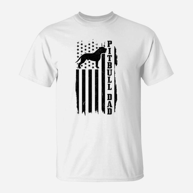 Mens Pitbull Dad Vintage American Flag Patriotic Pitbull Dog T-Shirt