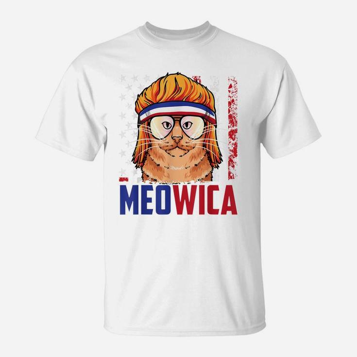 Meowica Cat Mullet American Flag Patriotic 4Th Of July T-Shirt