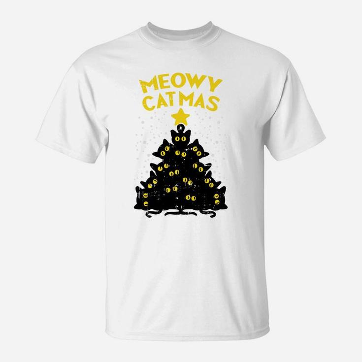 Meowy Catmas Black Cats Tree Funny Cat Owner Christmas Gift Sweatshirt T-Shirt
