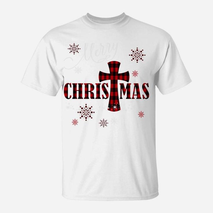 Merry Christmas Cross Buffalo Plaid Christian Holiday Gift Sweatshirt T-Shirt