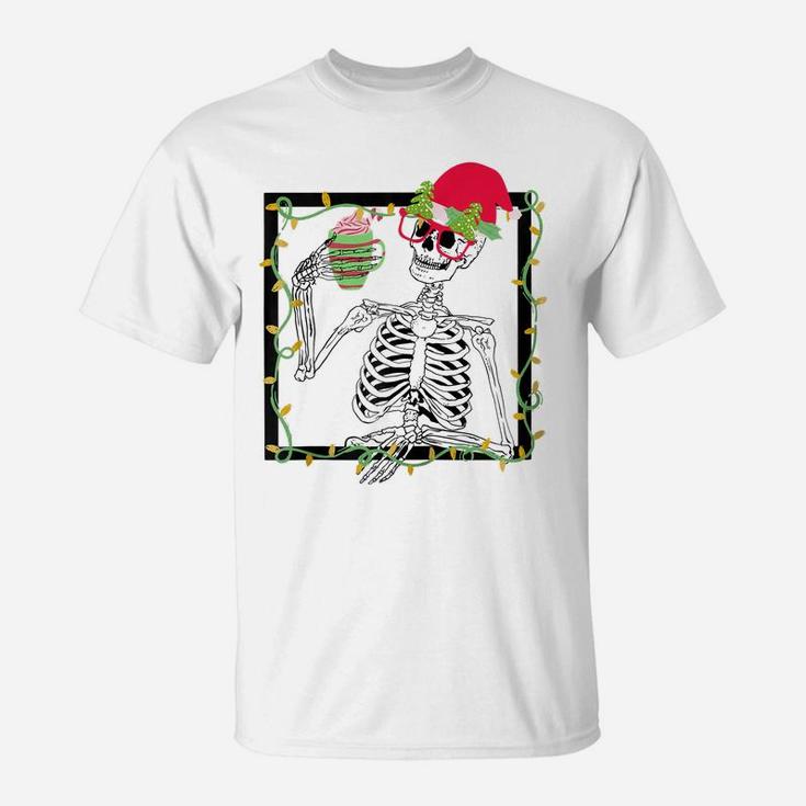 Merry Christmas Funny Santa Hat Christmas Drink Skeleton Zip Hoodie T-Shirt