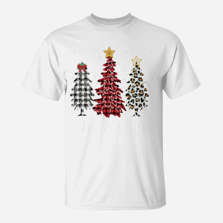 Merry Christmas Tree Leopard Plaid Printed Shirt Tshirt T-Shirt