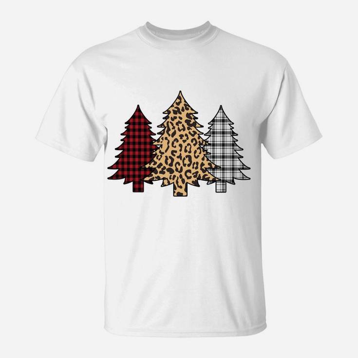 Merry Christmas Trees Leopard Buffalo Plaid Animal Print T-Shirt