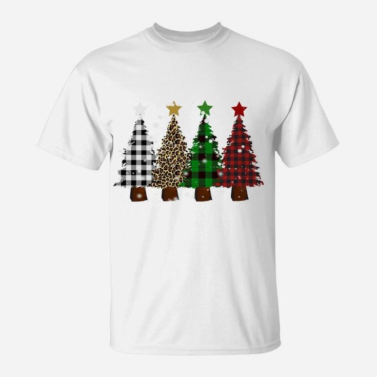 Merry Christmas Trees With Buffalo Plaid And Leopard Design Sweatshirt T-Shirt
