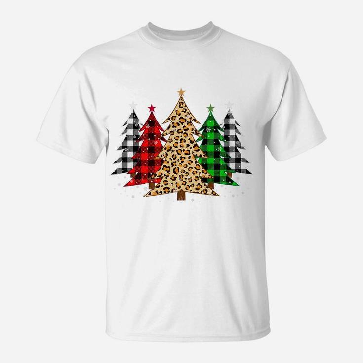 Merry Christmas Trees With Leopard & Plaid Print T-Shirt