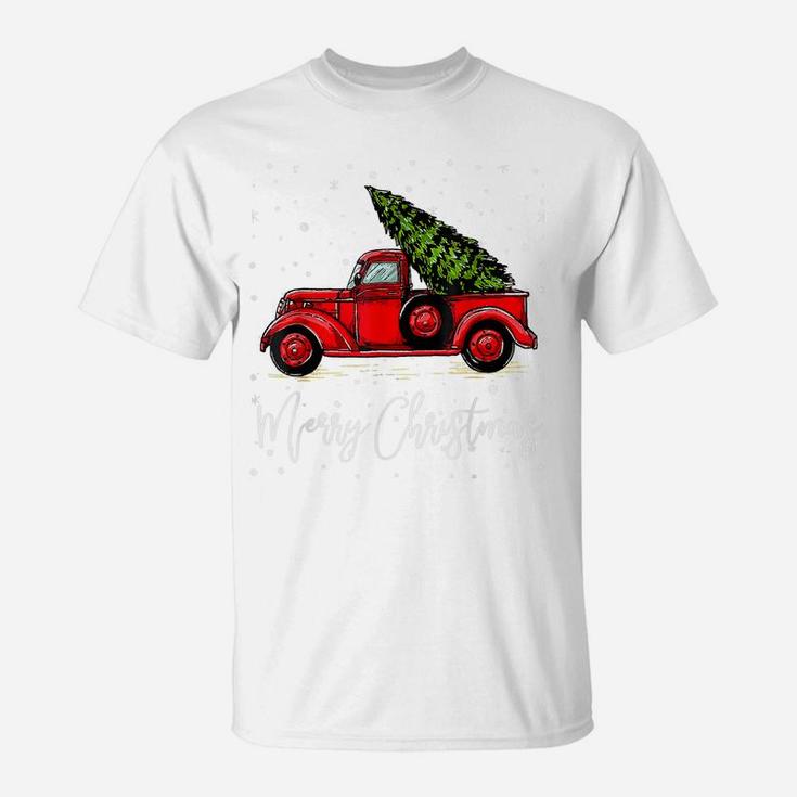 Merry Christmas Truck Red With Tree Xmas Pajama Funny T-Shirt