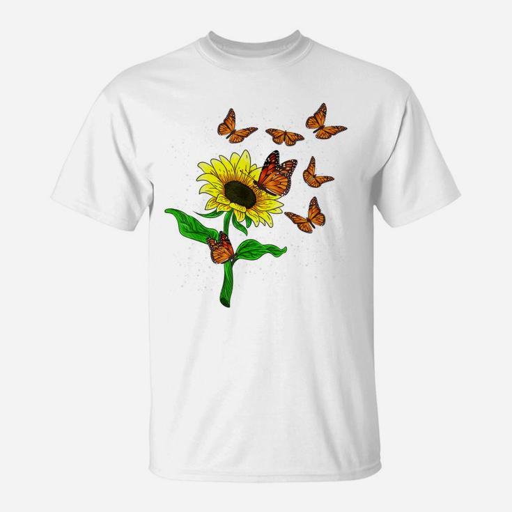 Nature Yellow Flower Blossom Butterfly Floral Sunflower T-Shirt