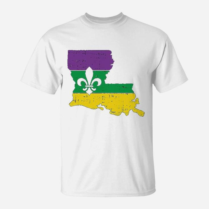 New Orleans Louisiana Map Jester Funny Mardi Gras Carnival T-Shirt