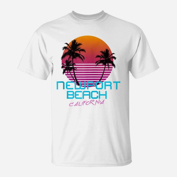 Newport Beach California Retro 80'S Sunset Zip Hoodie T-Shirt