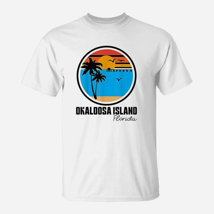 Okaloosa Island Florida Sunset Ocean Palm Tree Fishing Pier T-Shirt