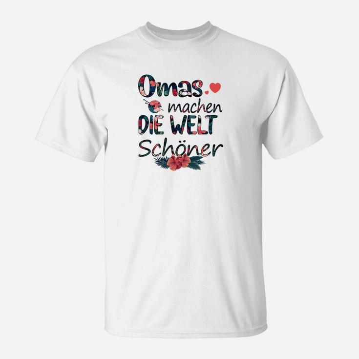 Omas Machen Welt Schöner T-Shirt, Weißes Tee mit Blumenmotiv