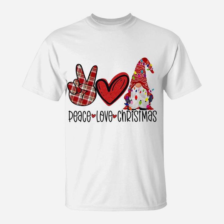 Peace Love Christmas Cute Xmas Gnome Plaids Family Pajama T-Shirt