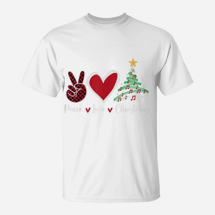 Peace Love Christmas Tshirt - Funny Christmas Music Notes T-Shirt