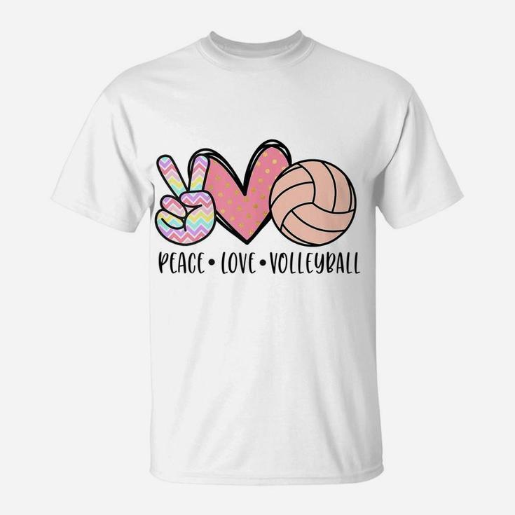 Peace Love Volleyball Cute Design For Women Teen Little Girl T-Shirt