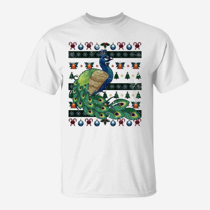Peacock Xmas Gift Ornamental Bird Ugly Christmas T-Shirt