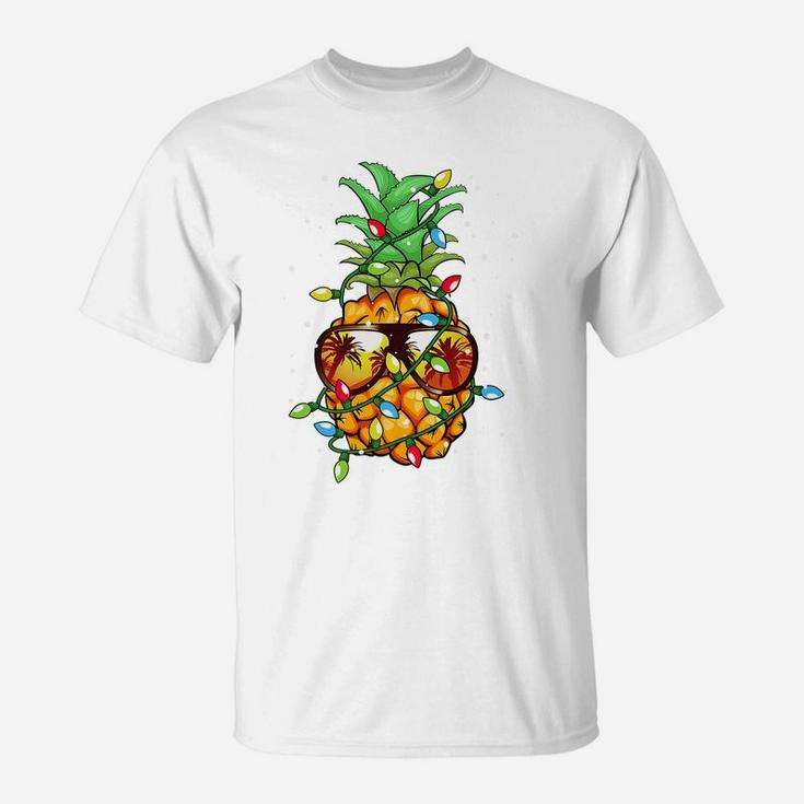 Pineapple Christmas Wear Sunglasses Xmas Lights Boys Gifts T-Shirt