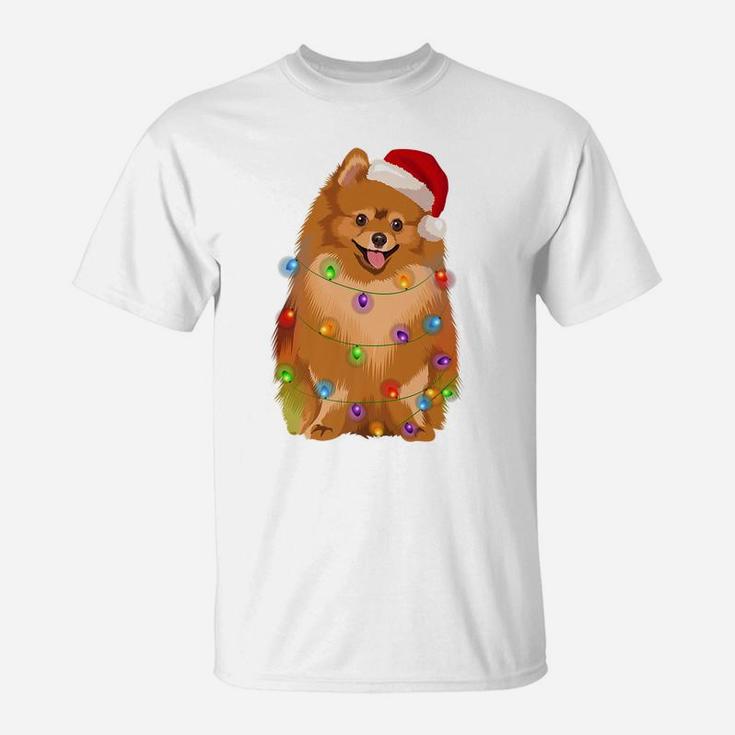Pomeranian Christmas Lights Xmas Pom Dog Lover T-Shirt