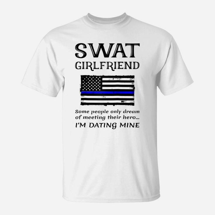 Proud Swat Girlfriend Special Forces Us Flag Thin Blue Line Raglan Baseball Tee T-Shirt