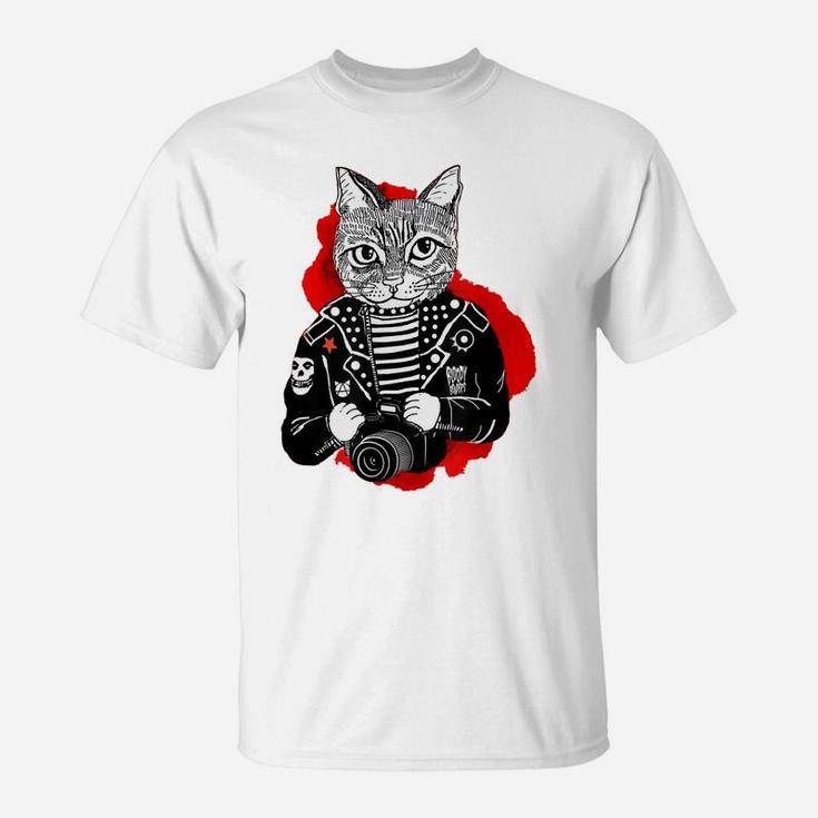 Punk Rock Cat Print For Cat Lovers - Dad's Mom's Gift Tee T-Shirt