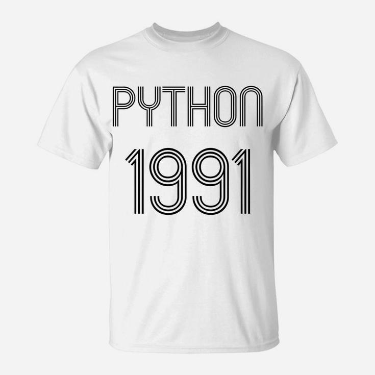 Python Programmer Design 1St Release 1991 Black Retro Text T-Shirt
