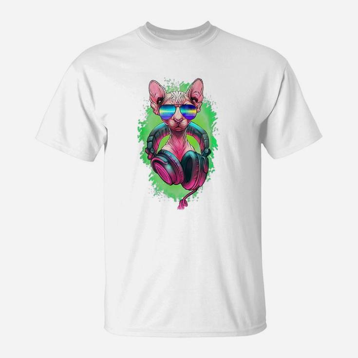 Rave Sphynx Edm Kitty Dj Kitten Cat Hairless Lovers Owner T-Shirt