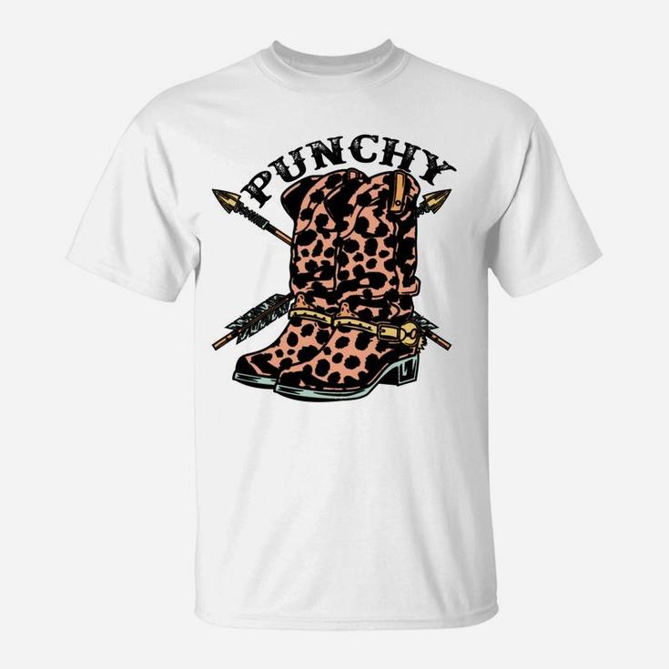 Retro Cowgirl Boots Leopard Punchy Western Country Cowboy T-Shirt