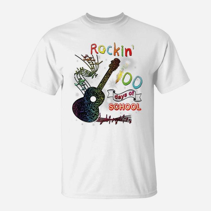 Rockin' 100 Days Of School Guitar Student Music Teacher Gift Raglan Baseball Tee T-Shirt