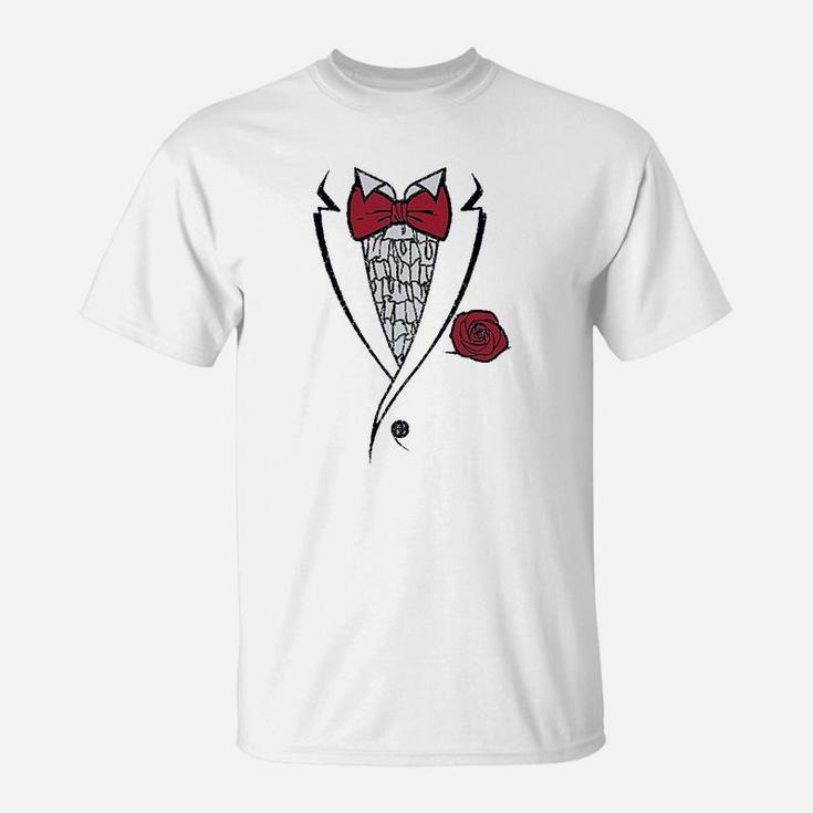 Ruffled Tuxedo Suit With Red Bow Tie Boys T-Shirt